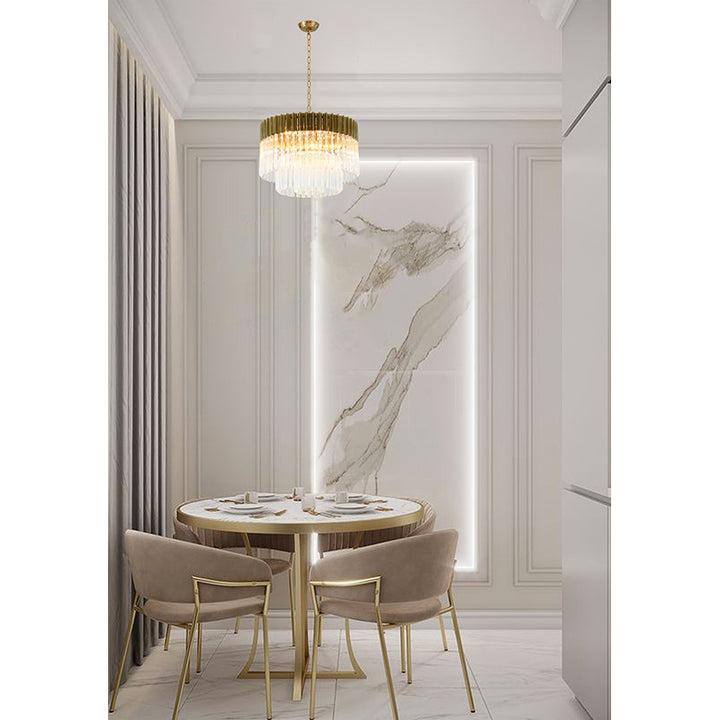 Round Stainless Steel Chandelier with Clear Hanging Crystals by Bethel - view 8