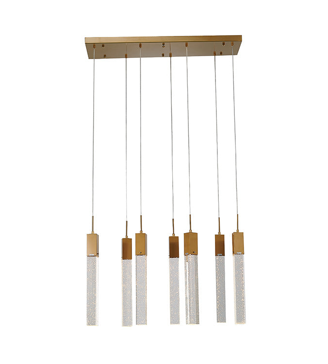 Frame Island Light with Hanging Clear Block Bubble Crystals in Gold by Bethel
