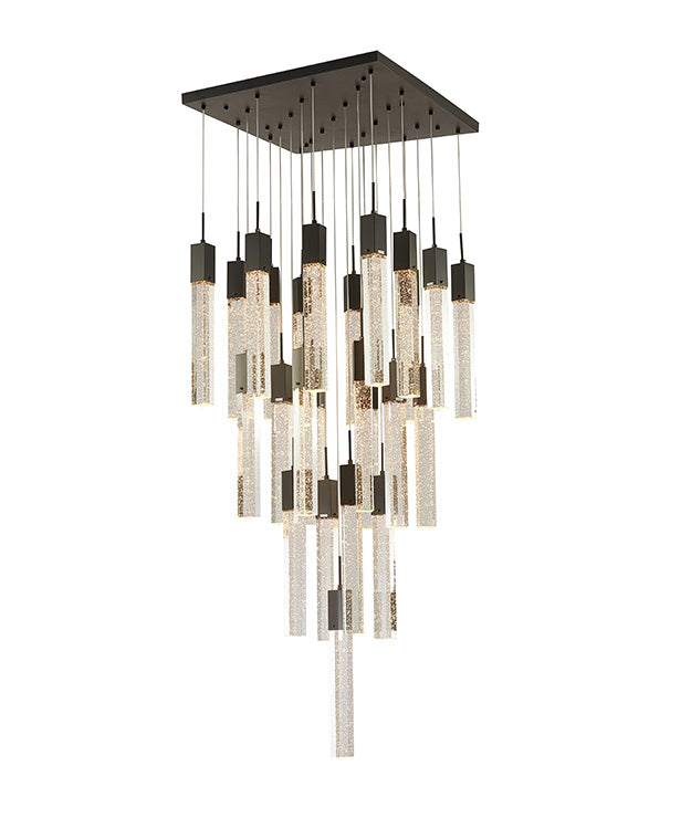 Flushed Frame Chandelier with Hanging Clear Bubble Block Crystals in Matte Black by Bethel