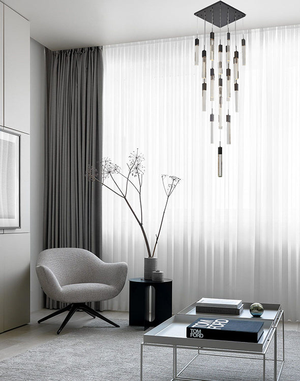 Flushed Frame Chandelier with Hanging Clear Bubble Block Crystals by Bethel - view 41