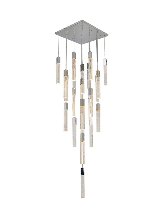 Flushed Frame Chandelier with Hanging Clear Bubble Block Crystals in Chrome by Bethel
