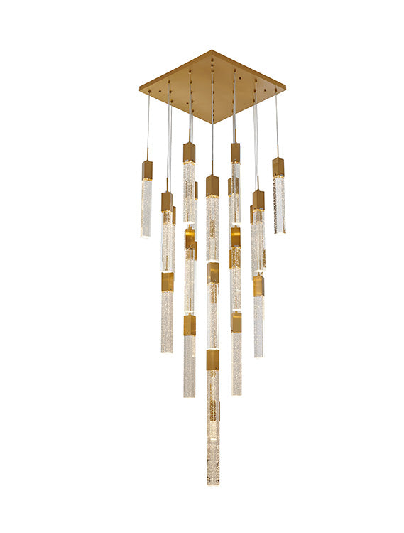Flushed Frame Chandelier with Hanging Clear Bubble Block Crystals in Gold by Bethel