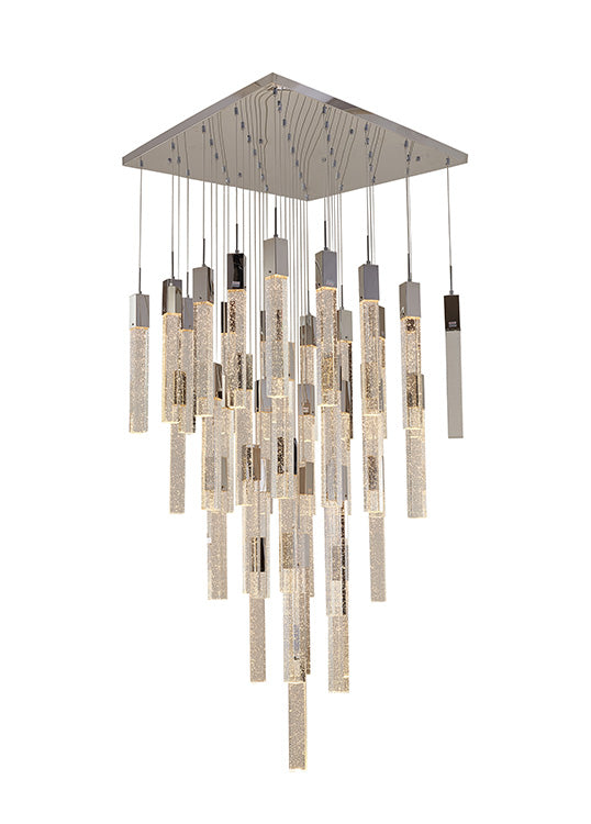Flushed Frame Chandelier with Hanging Clear Block Bubble Crystals in Chrome by Bethel