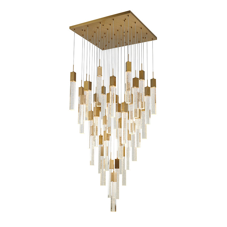 Flushed Frame Chandelier with Hanging Clear Block Bubble Crystals in Gold by Bethel