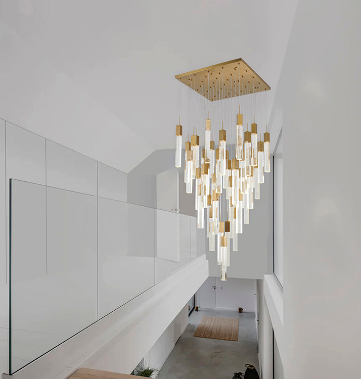Flushed Frame Chandelier with Hanging Clear Block Bubble Crystals by Bethel - view 9