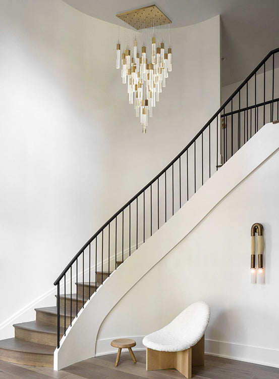 Flushed Frame Chandelier with Hanging Clear Block Bubble Crystals by Bethel - view 11