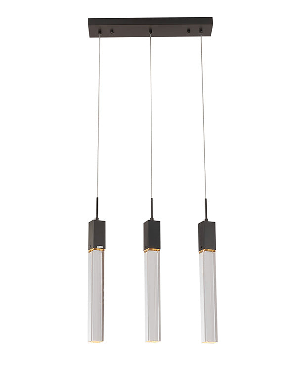 Black Gun Metal Flushed Light with Hanging Clear Block Crystal Pendants by Bethel