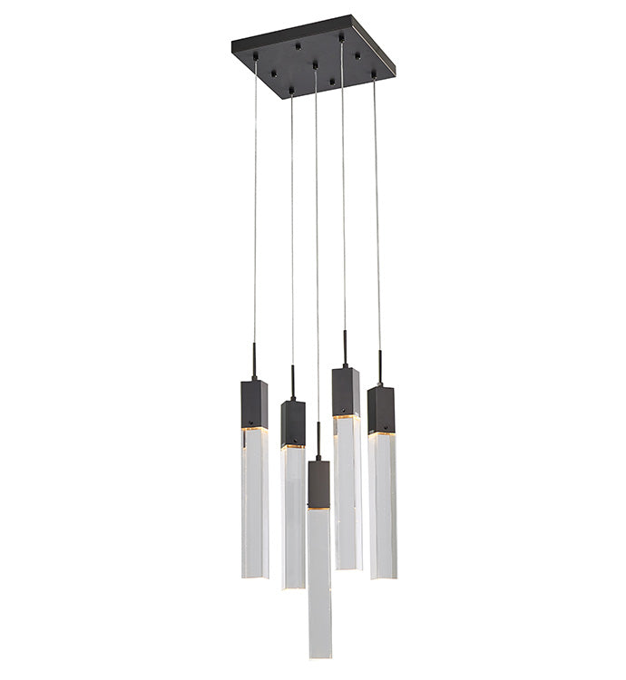 Flushed Frame Chandelier with Hanging Clear Block Crystal Pendants in Matte Black by Bethel