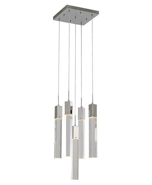 Flushed Frame Chandelier with Hanging Clear Block Crystal Pendants in Chrome by Bethel