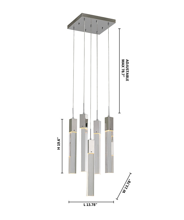 Flushed Frame Chandelier with Hanging Clear Block Crystal Pendants by Bethel - view 4