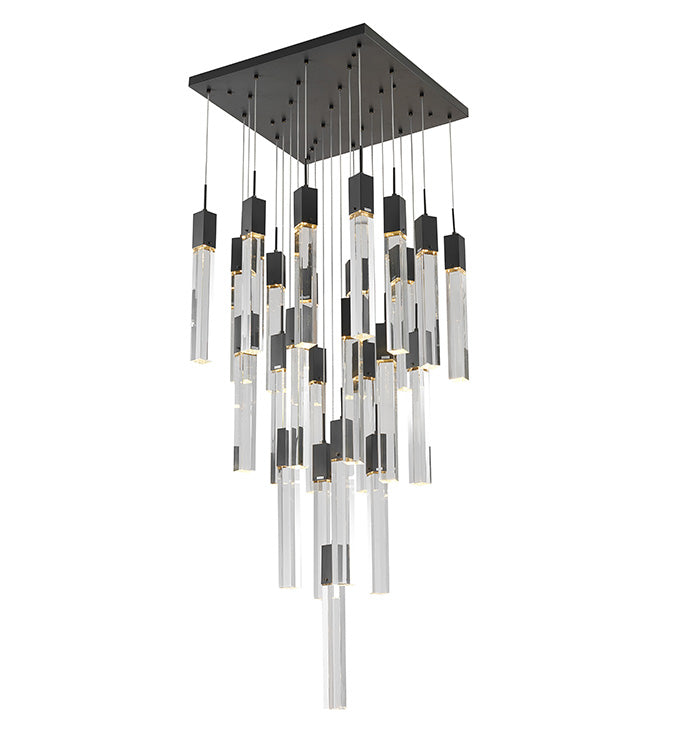 Flushed Gun Metal Frame Chandelier with Hanging Clear Block Pendant Crystals, 27.56", by Bethel
