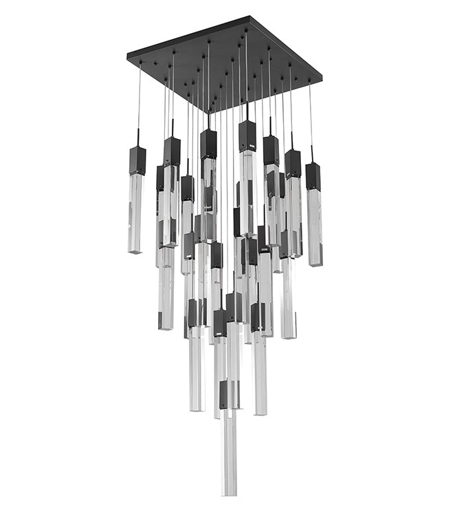 Flushed Gun Metal Frame Chandelier with Hanging Clear Block Pendant Crystals by Bethel - view 2