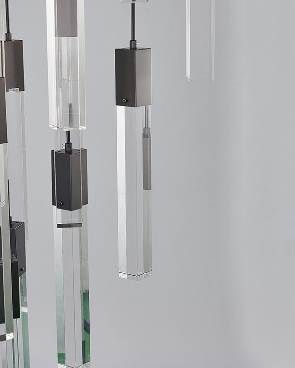 Flushed Gun Metal Frame Chandelier with Hanging Clear Block Pendant Crystals by Bethel - view 9
