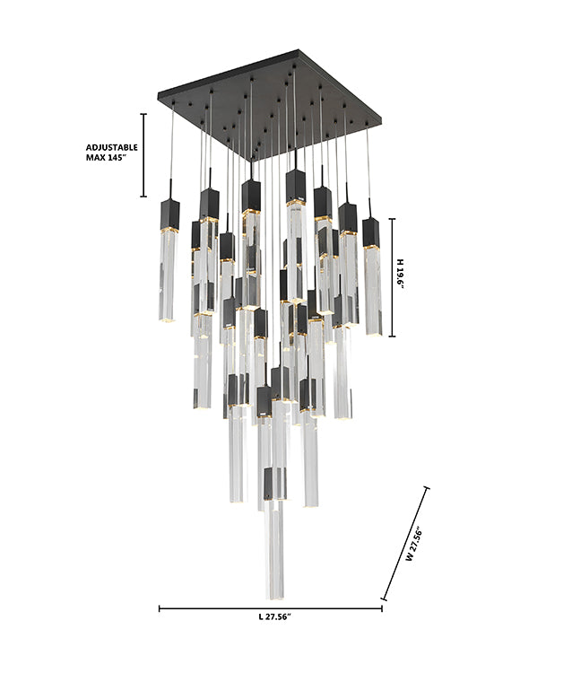 Flushed Gun Metal Frame Chandelier with Hanging Clear Block Pendant Crystals by Bethel - view 10