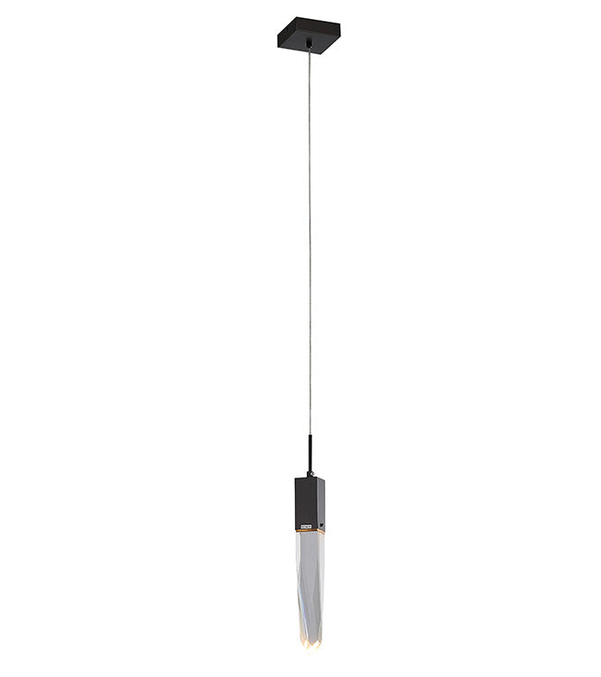 Frame Single Pendant Light with Clear Iceberg Crystal in Matte Black by Bethel