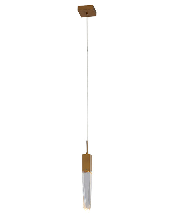 Frame Single Pendant Light with Clear Iceberg Crystal in Gold by Bethel