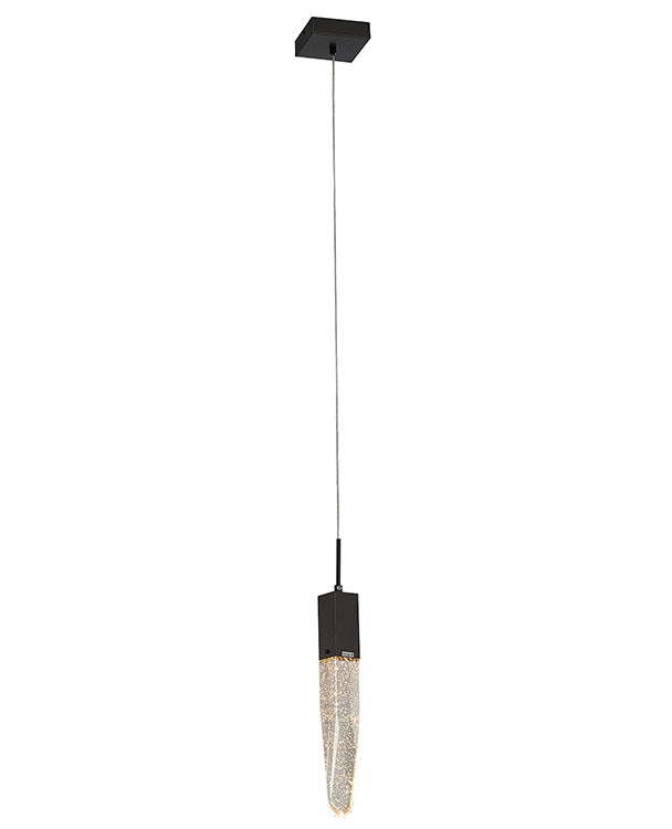 Frame Single Pendant Light with Clear Iceberg Bubble Crystal in Matte Black by Bethel