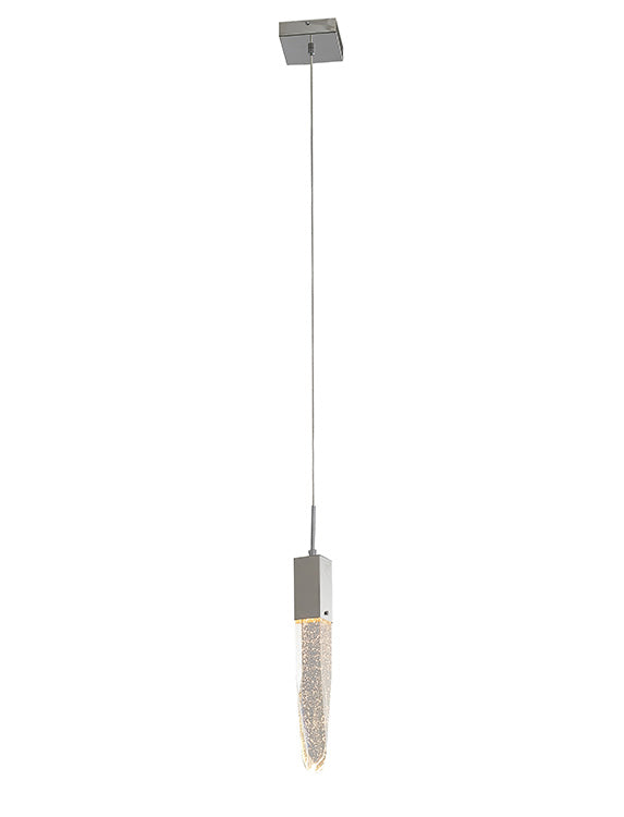 Frame Single Pendant Light with Clear Iceberg Bubble Crystal in Chrome by Bethel