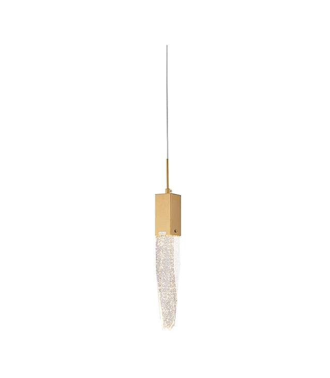 Frame Single Pendant Light with Clear Iceberg Bubble Crystal in Gold by Bethel