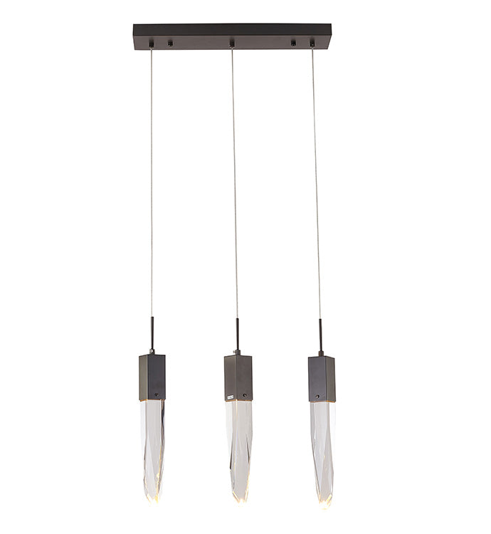 Frame Island Light with Clear Hanging Iceberg Crystal Pendants in Matte Black by Bethel