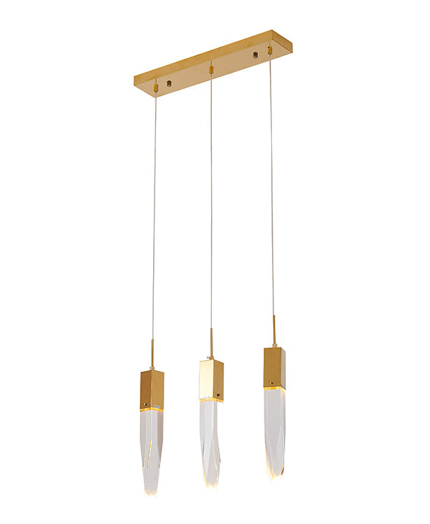 Frame Island Light with Clear Hanging Iceberg Crystal Pendants in Gold by Bethel