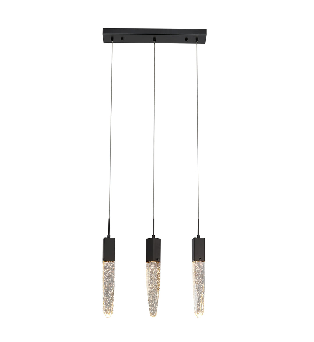 Frame Island Light with Clear Hanging Bubble Crystal Pendants in Matte Black by Bethel