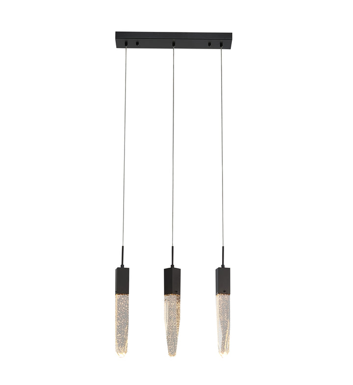 Frame Island Light with Clear Hanging Bubble Crystal Pendants in Matte Black by Bethel