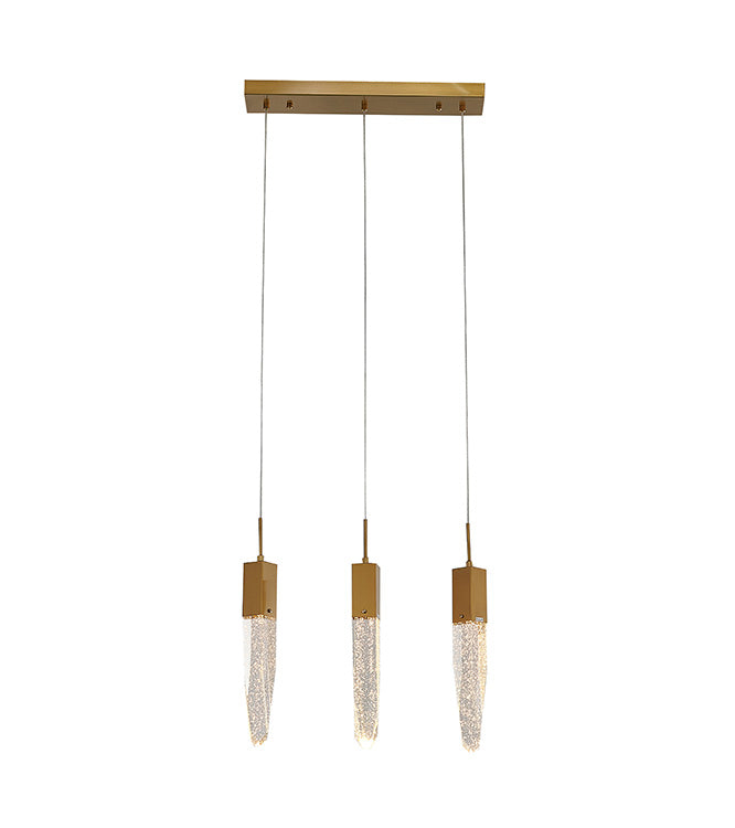Frame Island Light with Clear Hanging Bubble Crystal Pendants in Gold by Bethel