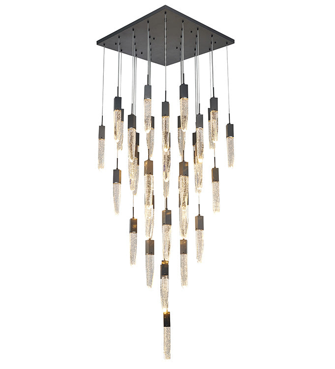 Flushed Frame Chandelier with Clear Bubble Hanging Crystal Pendants in Matte Black by Bethel