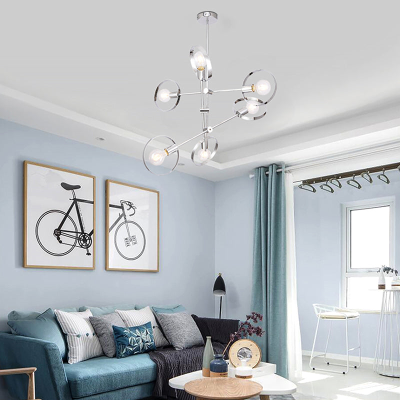 Chrome Pipe Arm Ceiling Fixture with Round Moveable Sockets by Bethel - view 3