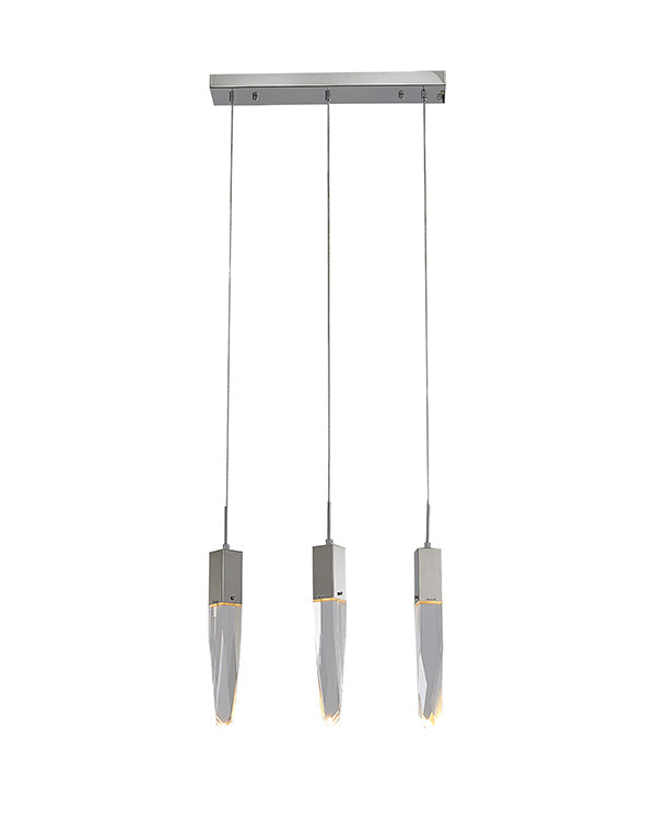 Frame Island Light with Clear Hanging Iceberg Crystal Pendants in Chrome by Bethel