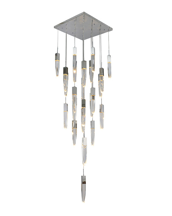 Chrome Flushed Frame Chandelier with Clear Iceberg Hanging Pendants by Bethel