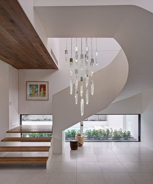 Chrome Flushed Frame Chandelier with Clear Iceberg Hanging Pendants by Bethel - view 2