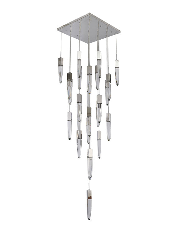 Chrome Flushed Frame Chandelier with Clear Iceberg Hanging Pendants by Bethel - view 3