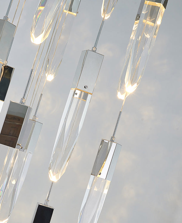 Chrome Flushed Frame Chandelier with Clear Iceberg Hanging Pendants by Bethel - view 4