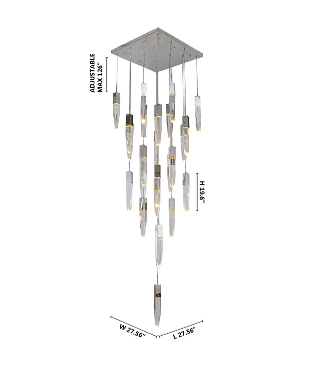 Chrome Flushed Frame Chandelier with Clear Iceberg Hanging Pendants by Bethel - view 6