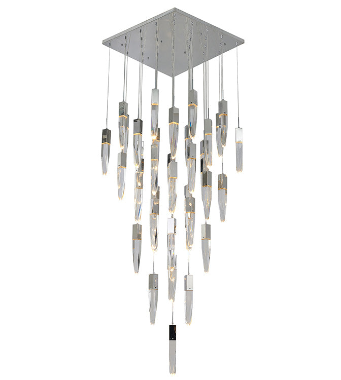 Flushed Chrome Frame Chandelier with Hanging Clear Iceberg Crystal Pendants by Bethel