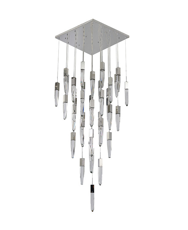 Flushed Chrome Frame Chandelier with Hanging Clear Iceberg Crystal Pendants by Bethel - view 3