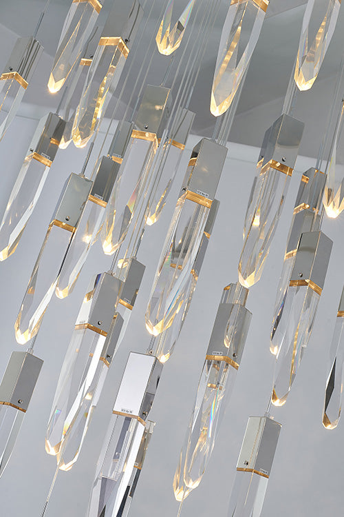 Flushed Chrome Frame Chandelier with Hanging Clear Iceberg Crystal Pendants by Bethel - view 4