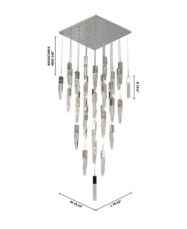 Flushed Chrome Frame Chandelier with Hanging Clear Iceberg Crystal Pendants by Bethel - view 6