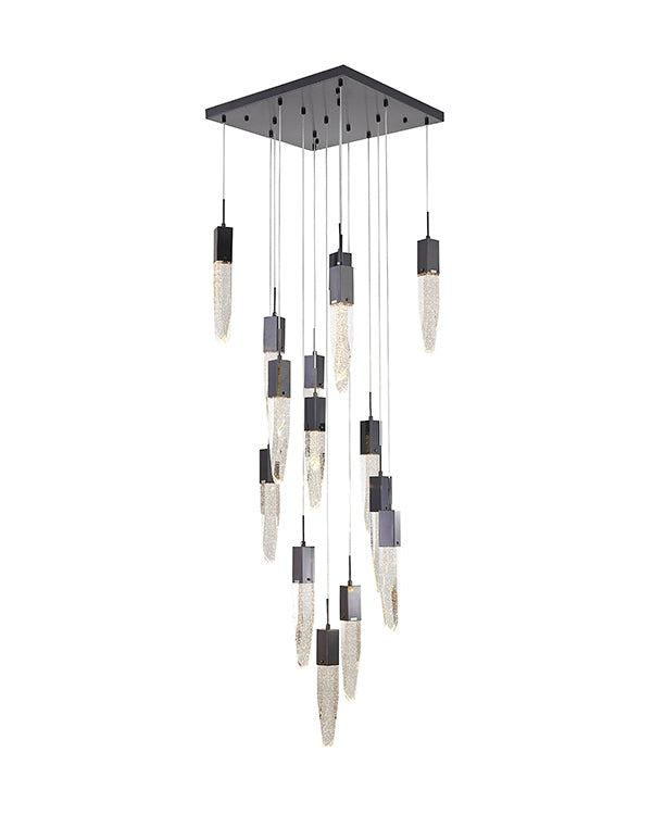 Gun Metal Frame Chandelier with Hanging Bubble Iceberg Crystal Pendants in Black by Bethel