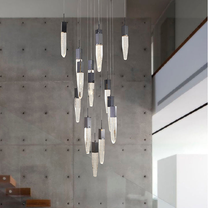 Gun Metal Frame Chandelier with Hanging Bubble Iceberg Crystal Pendants by Bethel - view 2