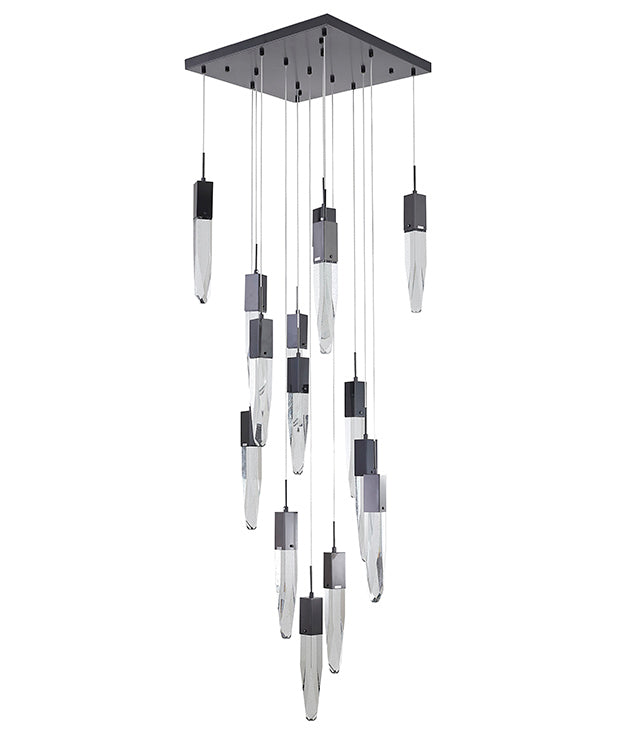 Gun Metal Frame Chandelier with Hanging Bubble Iceberg Crystal Pendants by Bethel - view 3