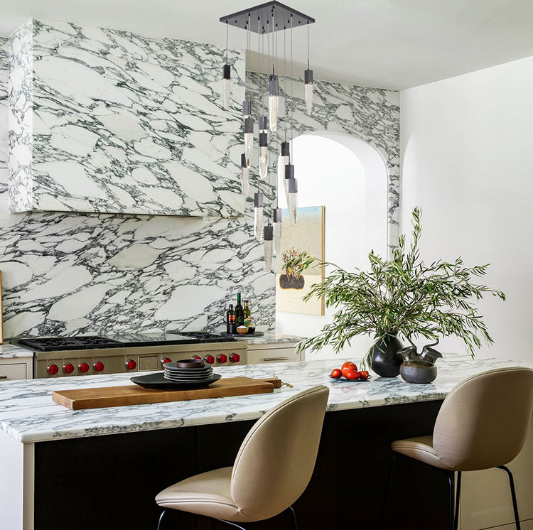 Gun Metal Frame Chandelier with Hanging Bubble Iceberg Crystal Pendants by Bethel - view 4