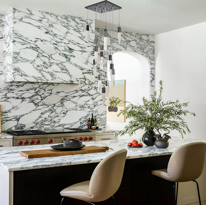 Gun Metal Frame Chandelier with Hanging Bubble Iceberg Crystal Pendants by Bethel - view 4