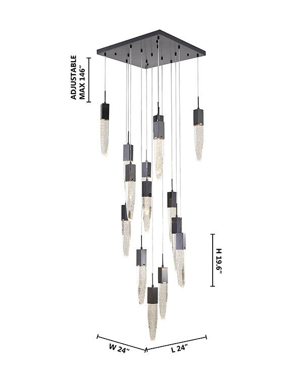 Gun Metal Frame Chandelier with Hanging Bubble Iceberg Crystal Pendants by Bethel - view 6