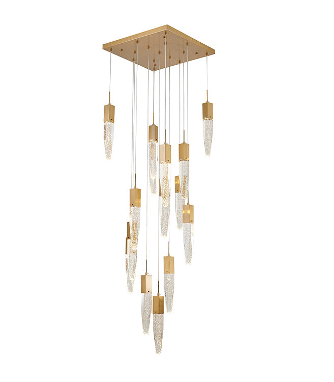 Gun Metal Frame Chandelier with Hanging Bubble Iceberg Crystal Pendants in Gold by Bethel