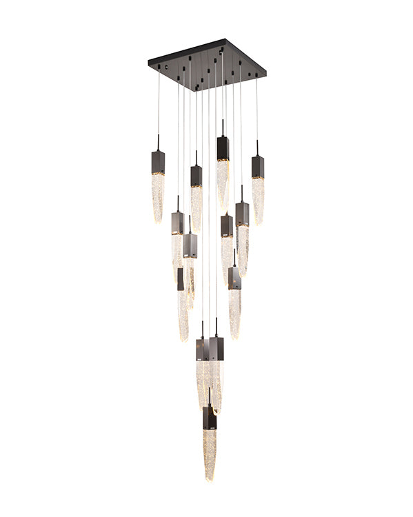 Gun Metal Frame Chandelier with Clear Bubble Crystal Pendants in Black by Bethel