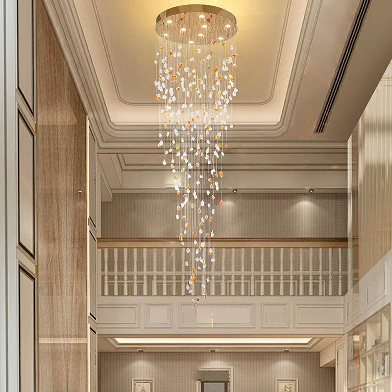 Flushed Frame Chandelier with &amp; Clear Glass Stones Adjustable in