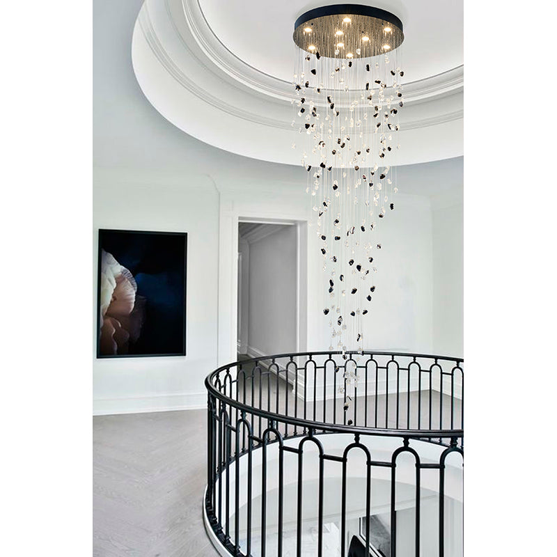 Flushed Frame Chandelier with &amp; Clear Glass Stones Adjustable in
